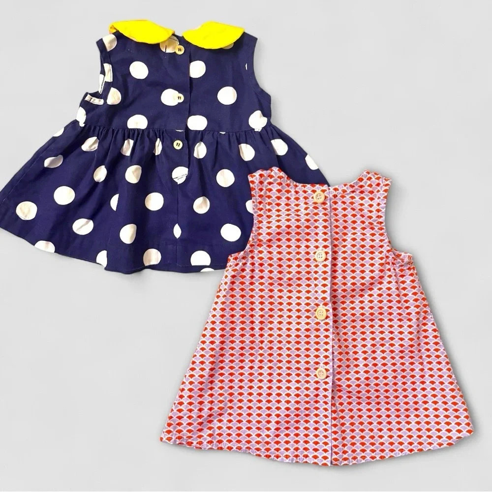 Bundle of 2 Rare Right Bank Babies Scallop Print Baby Dresses 12M - $130 Retail - Picture 2 of 5